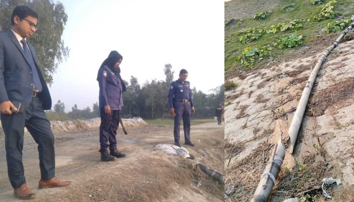 সাঘাটায় অবৈধ বালু উত্তোলন বন্ধে প্রশাসনের অভিযান: পাইপলাইন ধ্বংস।